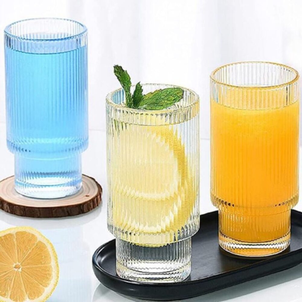 6 pcs Ribbed Glass Set 293 ml Long